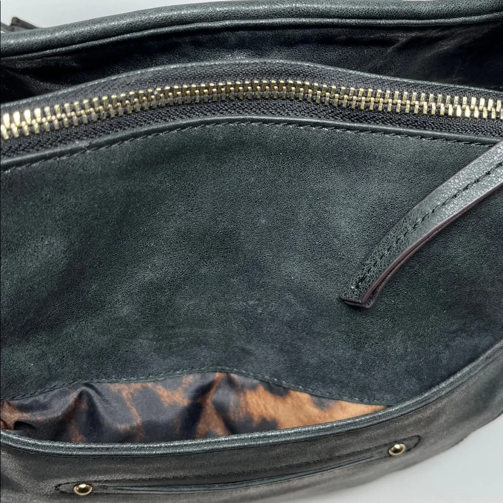 B. Makowsky Black Distressed Leather Shoulder Bag
